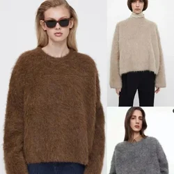 TT@ Women's New Fall and Winter Sweater Alpaca Wool Blend Loose Casual Round Neck Long-sleeved Knit Sweater Sweater Jumper