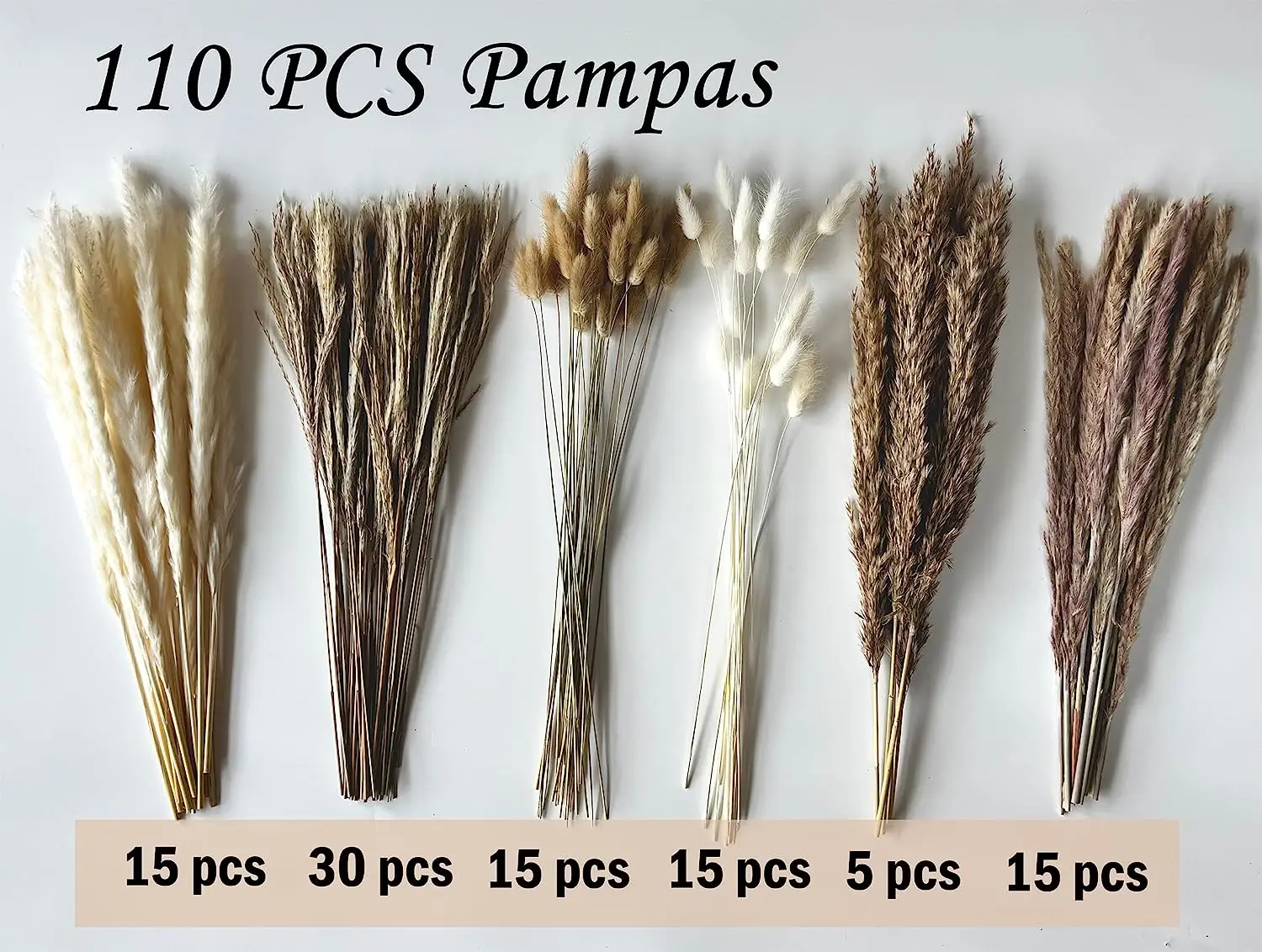 110 Pcs Pampas Grass Boho Home Decor, Natural Dried Flower Bouquet Wedding Arrangement Home Party Bedroom Farmhouse Office Table