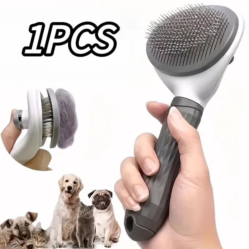 1 Pack Self-Clean Pet Slicker Brush, One Button Grooming Comb for Long Short Hair Dogs Cats