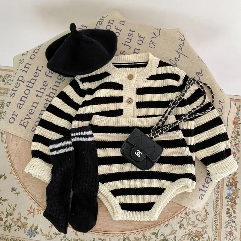 Spring Autumn Baby's Sets O-neck Knitted Long-sleeved Sweater and Briefs Dress Pants Suit Newborn Infant Boys and Girls