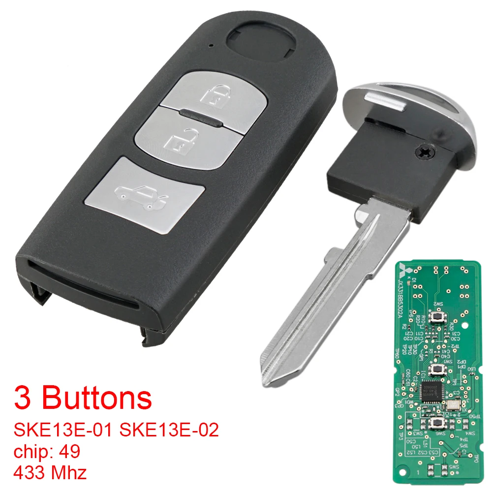 3 Button Car Remote Key Fob Case Shell Fit for Axela Atenza 2015-2018 ID49 Chip SKE13E-01 SKE13E-02 433MHz Smart Key Shell Cover