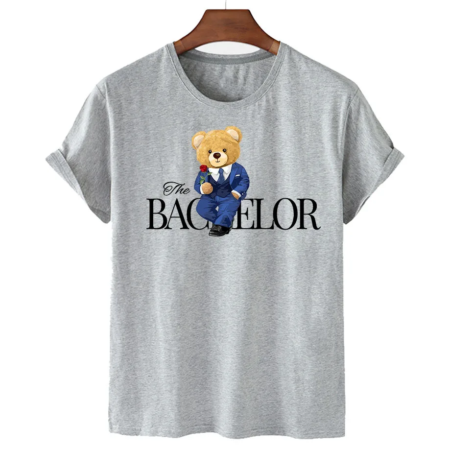 100% Cotton Gentleman Bear Printed T-shirt Women's Summer Short Sleeve T-shirt 2022 Women's Fashion Shirt Unisex O-neck T-shirt