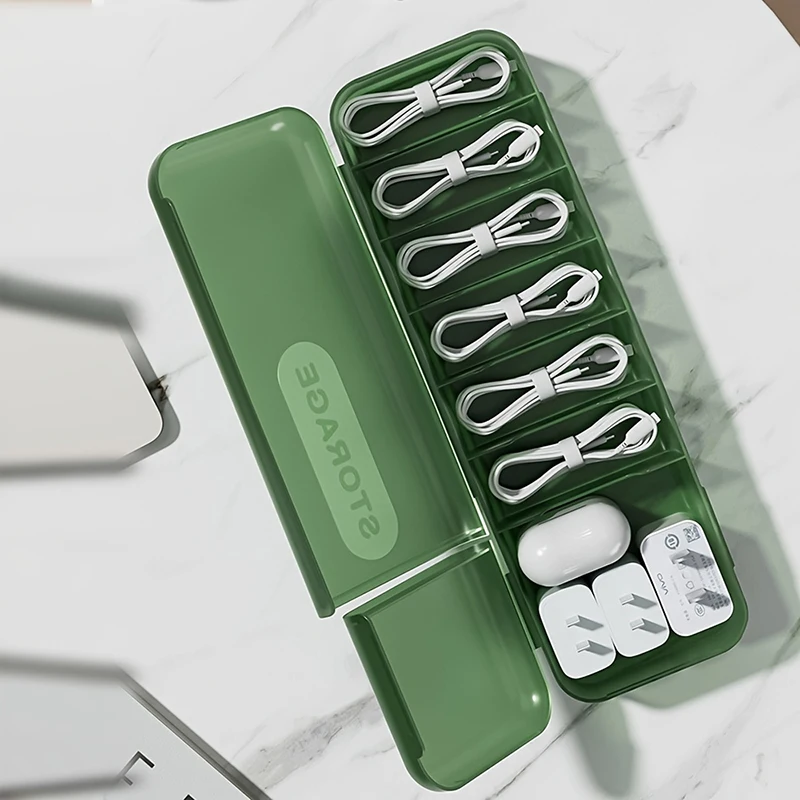 Cable Organizer Box Portable with 7 Compartment Data Cable Storage Box for Home Office Organization Charger Cord for Electronics
