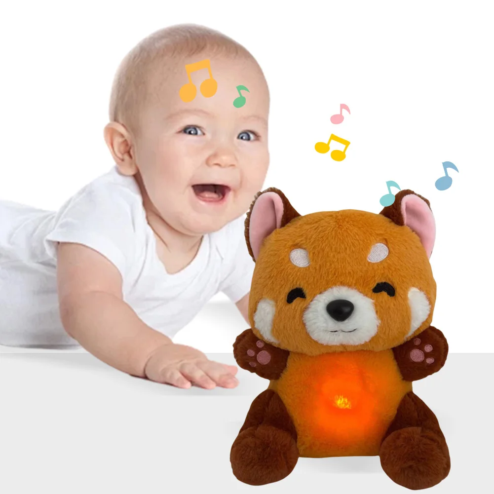 

Cute Raccoon Baby Sound Machine with Music Lights Rhythmic Breathing Motion Sleeping Music Toy Baby Sleep Soother for Newborns