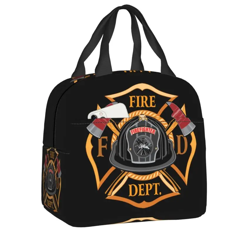 Fire Department Cross Vintage With Fireman Insulated Lunch Bag for Women Resuable Thermal Cooler Lunch Tote Office Picnic Travel