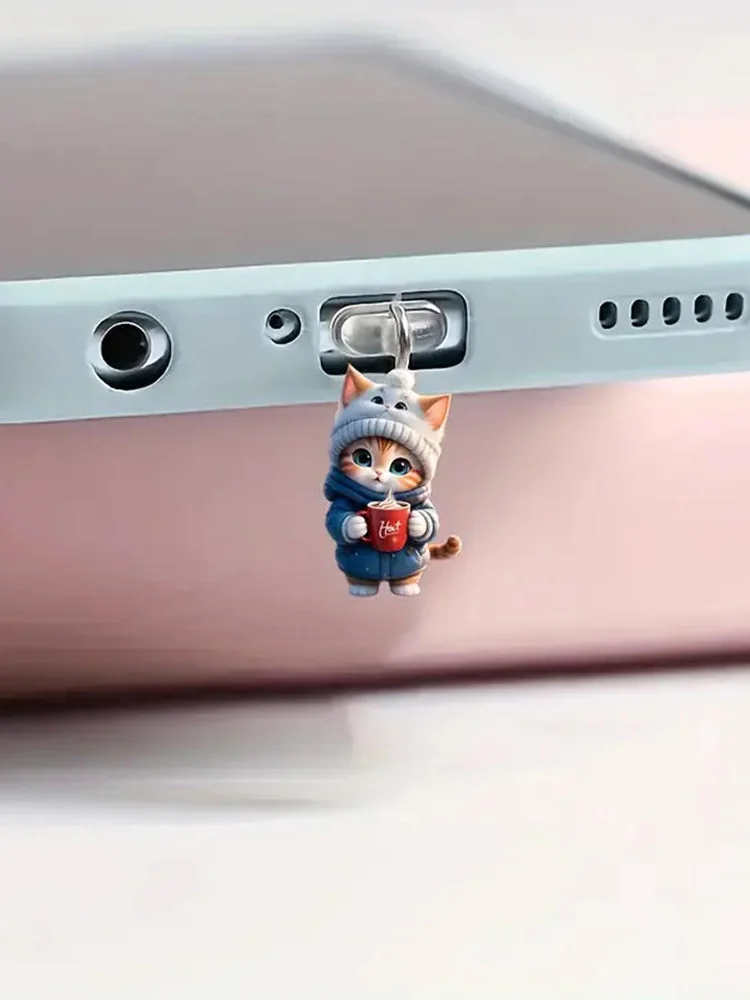 Accessoires décoratifs chat mignon, pendentif suspendu, bouchon anti-poussière universel pour téléphone, couvercle d'interface iPhone Samsung type-c