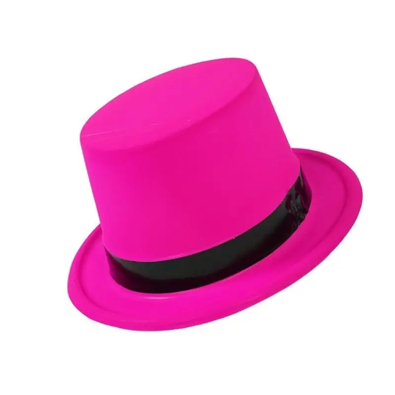 A52E Black Ribbon Tall Hat with Fluorescent Color for Cosplay Party Adult Roleplay Game Dressingup Accessory Gentleman Hat