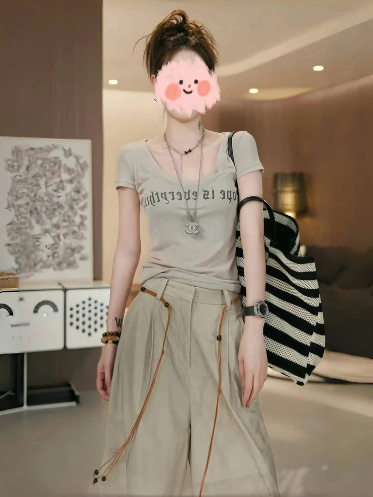Faionable T-shirt ort Sve stampata casual e pantaloni da lavoro a gamba larga Set due pezzi Estate 2025 Nuovo arrivo Donna Ens...