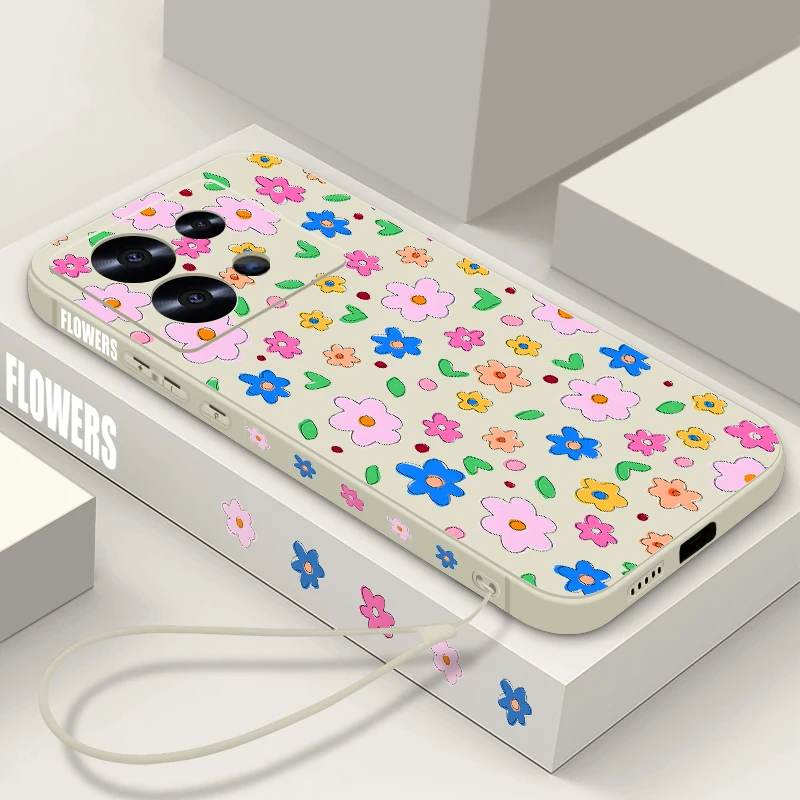 

For Xiaomi Redmi Note 14 Pro 5G Lanyard Case Lovely Cartoon Flower Pattern Soft Cover For Funda Redmi Note 13 12 11 Pro 4G 5G