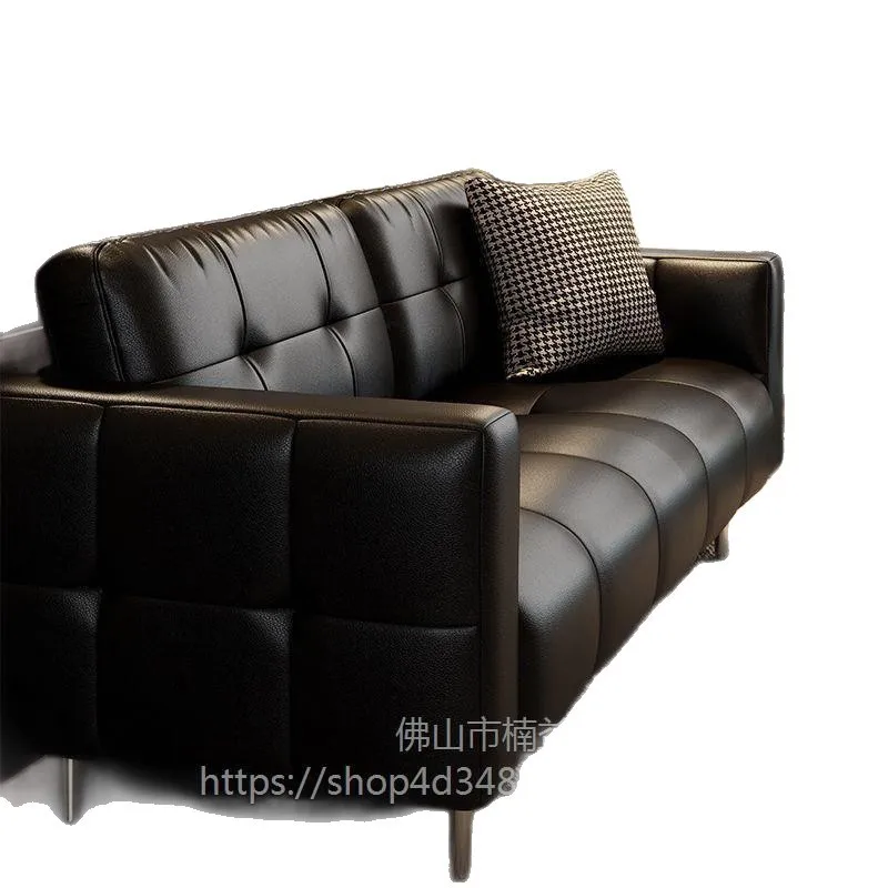 Yjq leather art sofa Italian minimalist leather sofa living room retro straight row small apartment sofa