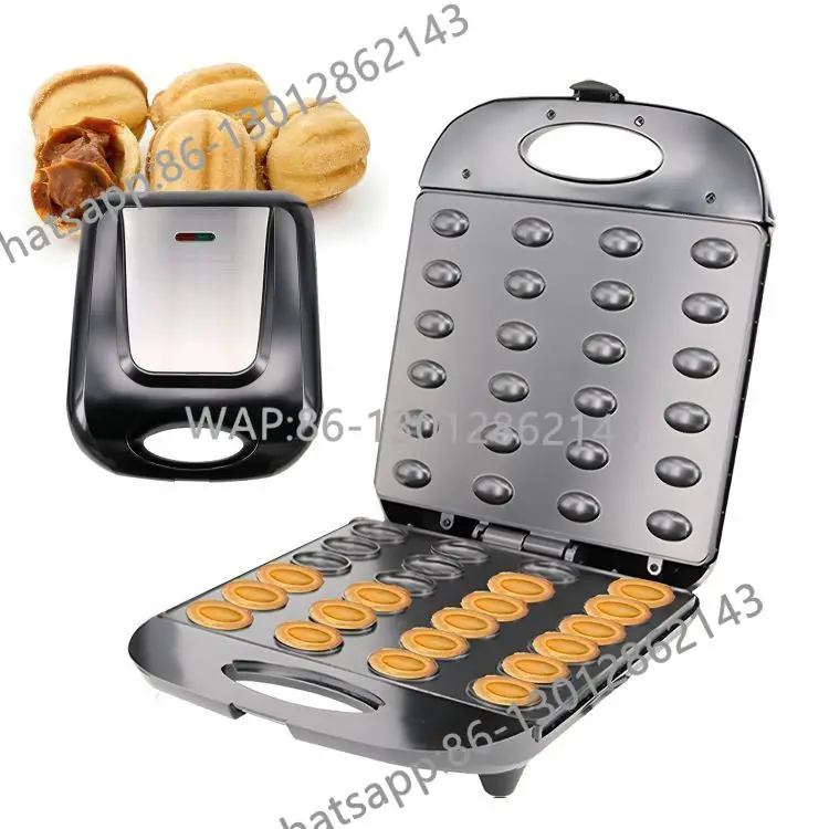 Electric Walnut Cake Machine 1400W 24pcs Capacity Automatic Mini Nut Waffle Bread Machine Non-stick Double Sided Heated Toaster