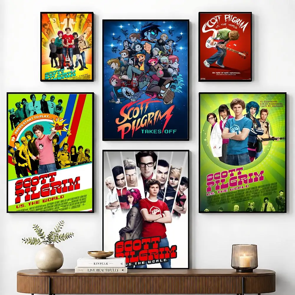 Vintage Movie Scott Pilgrim VS The World Poster Perfect Sticker Self Adhesive for Office Home Theater Wall Art Decor Fancy Gift