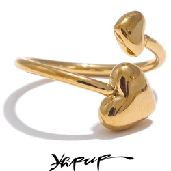 Ypup New 18K PVD Plated Stainless Steel Heart Love Open Adjustable Ring High Quality Waterproof Jewelry Handmade Polished Gift