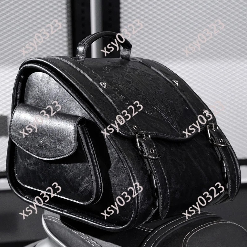 Punk PU Leather Motorcycle Saddle Bag, Rear Seat Storage Luggage Bag for Motorbike Modification Gear
