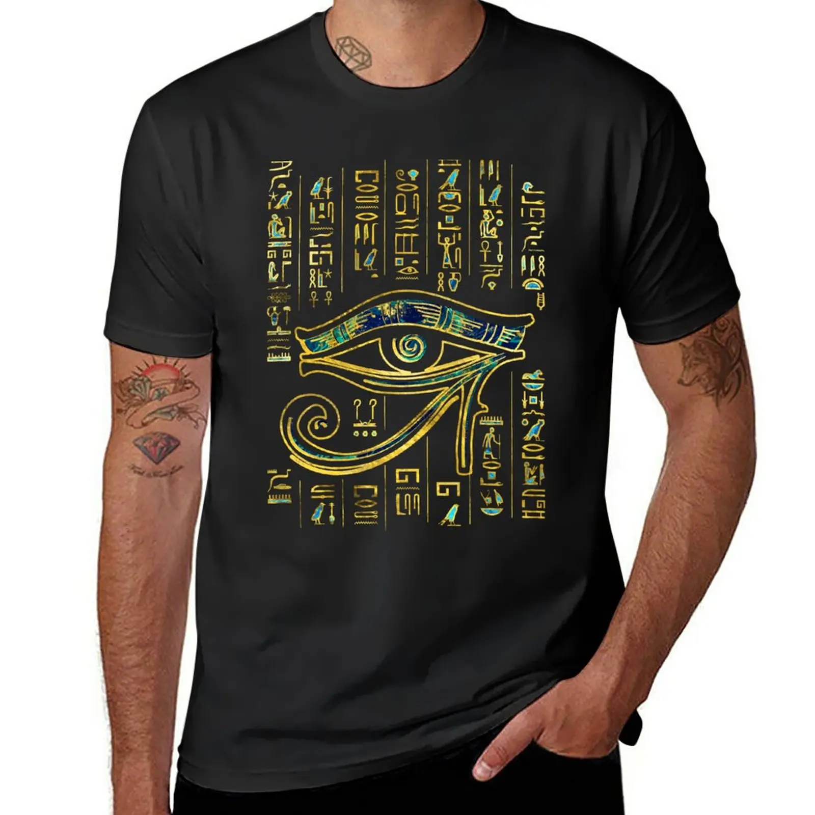 New Egyptian Eye of Horuson hieroglyphics gold and marble T-Shirt anime clothes boys animal print shirt t shirts for men