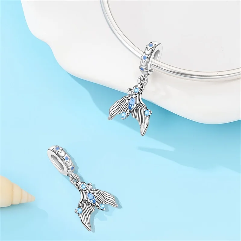 925 Sterling Silver Lsland Fish Tail Charms Pendant Fit 3mm Original Bracelet DIY Women Exquisite Birthday Party Jewelry Gifts