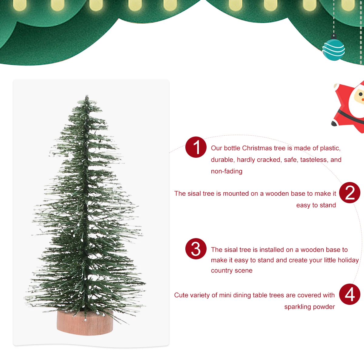 

10pcs Mini Christmas Tree Ornaments Plastic Sisal Wood Base Three Dimensional Bottle Brush Decorations