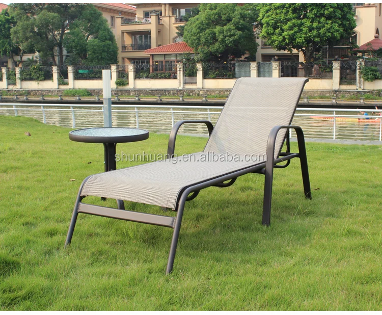 

Poolside Lounger Chairs Metal Frame Sun Lounger Beach Chairs with Coffee Table