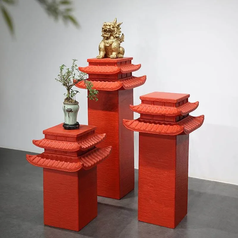 Office floor-to-ceiling new Chinese imitation stone base, stone pillar pier flower stand