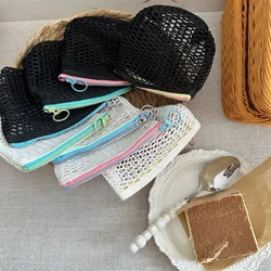 Small Transparent Mesh Coin Purse Bags Color Contrast Zipper Lipstick Cosmetic Small Storage Bag Keychain Earphone Bag Case