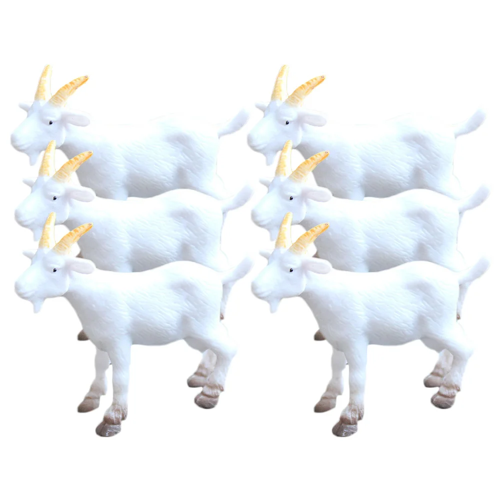 

6 Pcs Goat Play Simulated Ornaments Lawn Statues Garden Desktop Mini Goats Models White Small Sculpture Mother