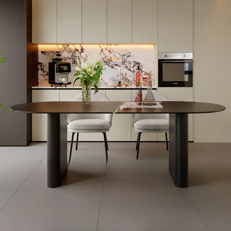 

Aesthetic Luxury Dining Table Black Chairs Long Modern Center Chairs Tables Set Restaurant Dressing Muebles Postmodern Furniture