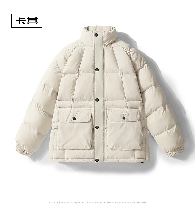 Men's Winter Casual Thick Warm Standing Collar Cotton Coat Youth Trendy Workwear Jacket
