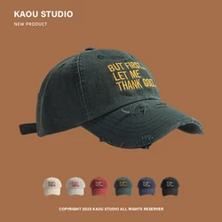 Letter embroidery ripped baseball cap trendy man big head circumference stick cap soft top sun hat children
