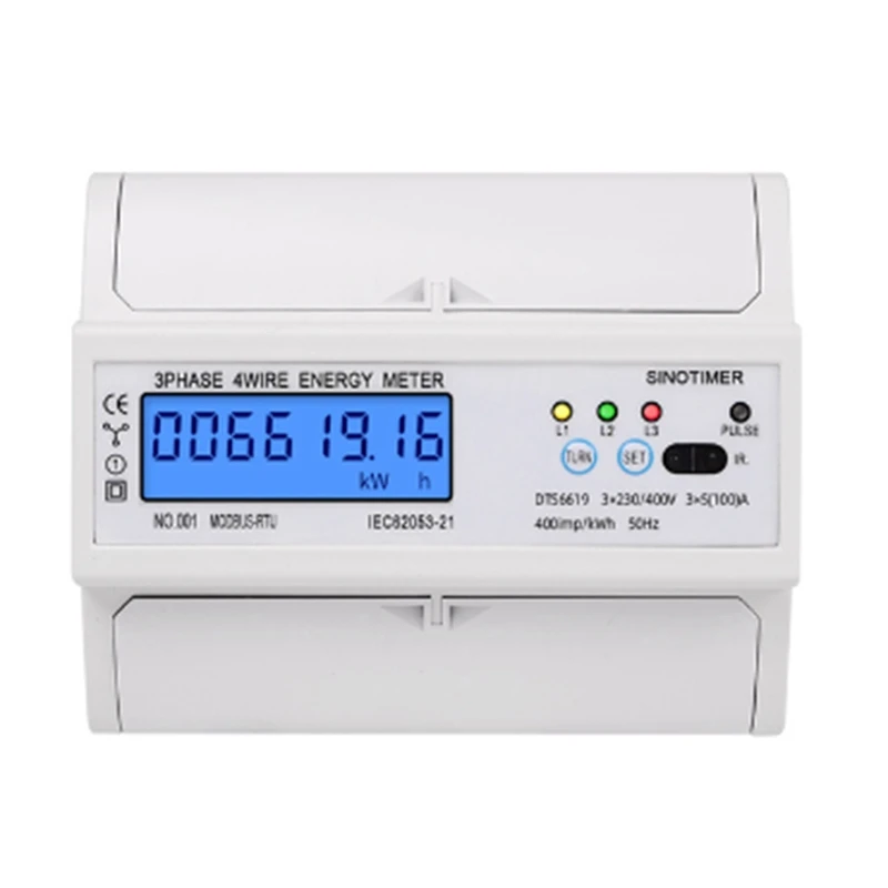 1 Piece Din Rail Electric Three Phase Energy Meter RS485 Kwh Consumption Power Voltage Current Wattmeter (A)