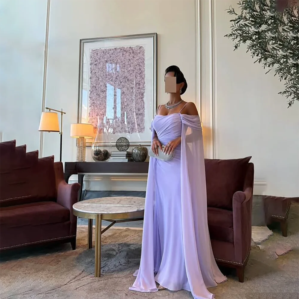 

Lavender Evening Dress Sexy Spaghetti Strap Pleat Chiffon Long Evening Gowns Floor Length Mermaid Formal Party Dress Customized