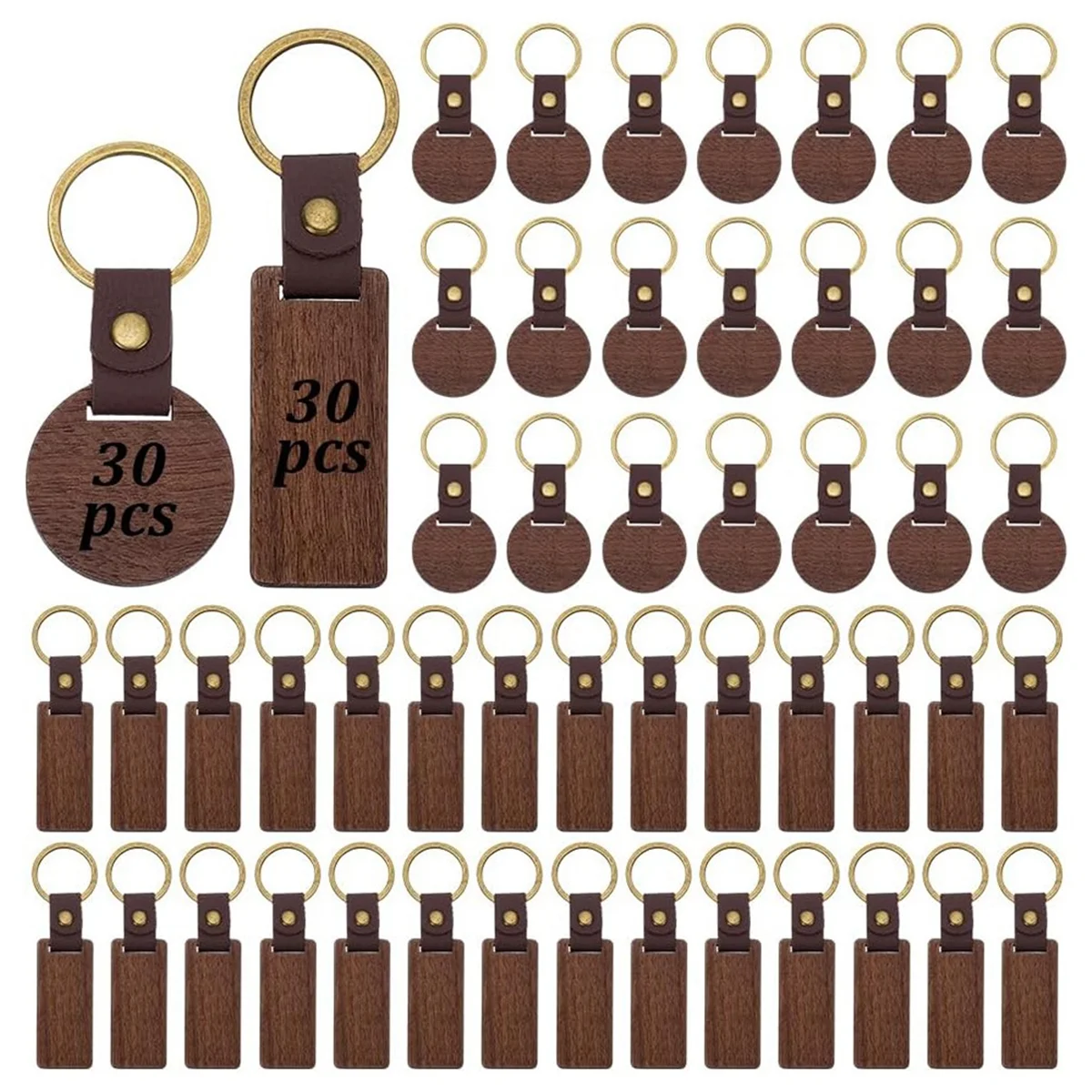 A83Z 60 PCS Walnut Wood Keychain Blanks for DIY Crafts, Engraving & Personalized Gifts