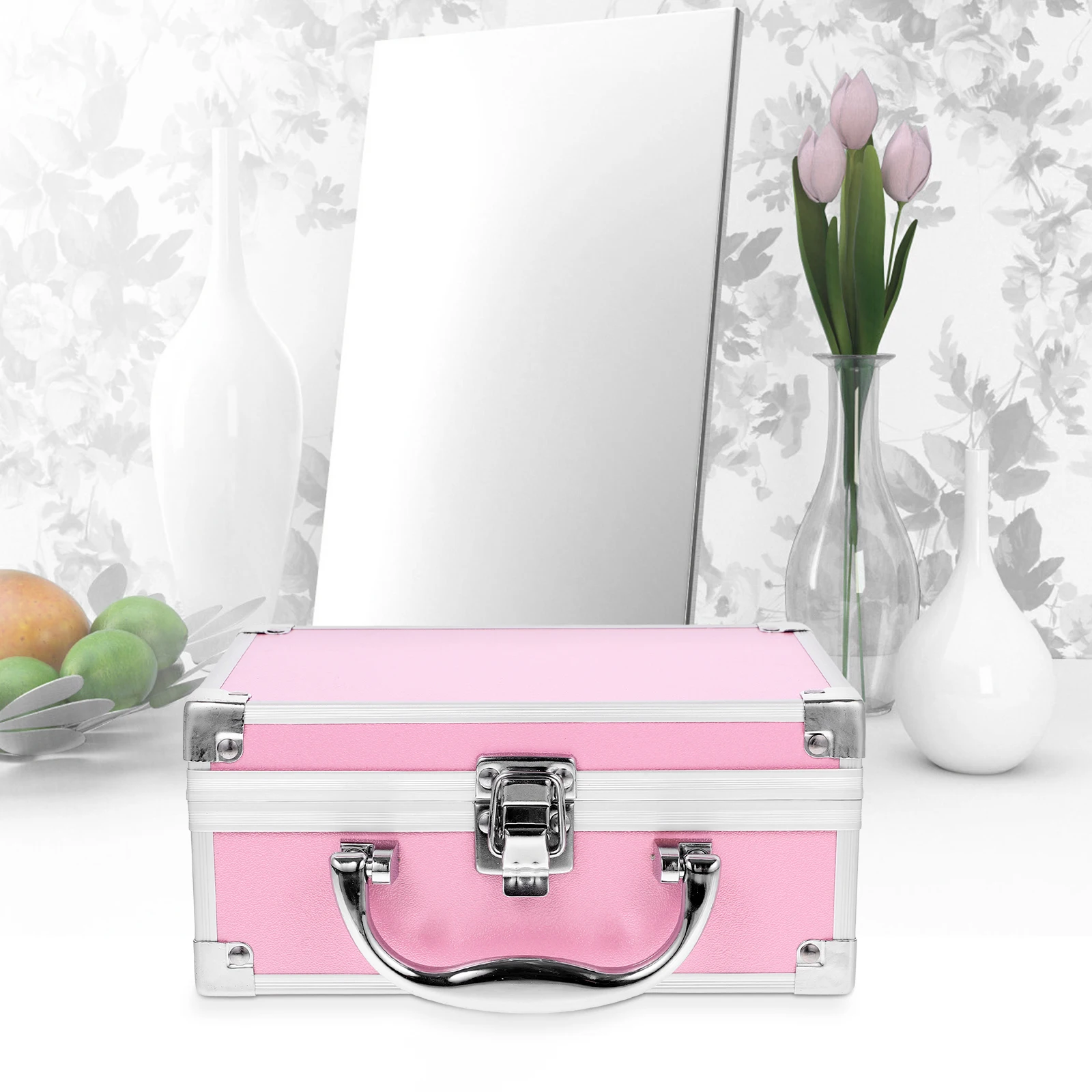 سبائك الألومنيوم حالة الوردي الصغيرة المحمولة صندوق الأظافر المنظم حالة ماكياج المنظم السفر أداة صندوق حقيبة التخزين حامل فرشاة