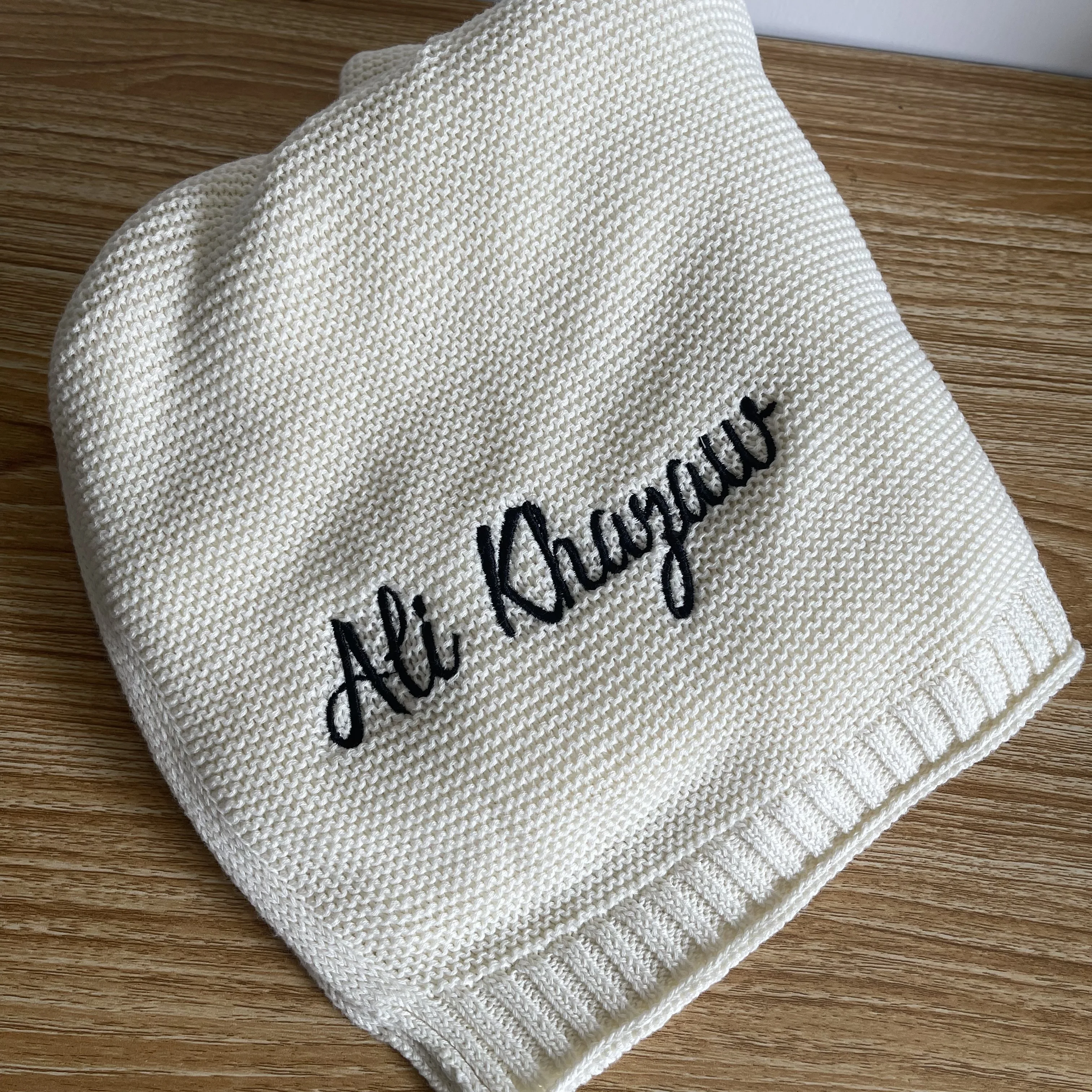 Personalizado Baby Embroidered Name Blanket, Cobertor do carrinho, Algodão respirável macio, Cobertores de malha para crianças, Presente recém-nascido