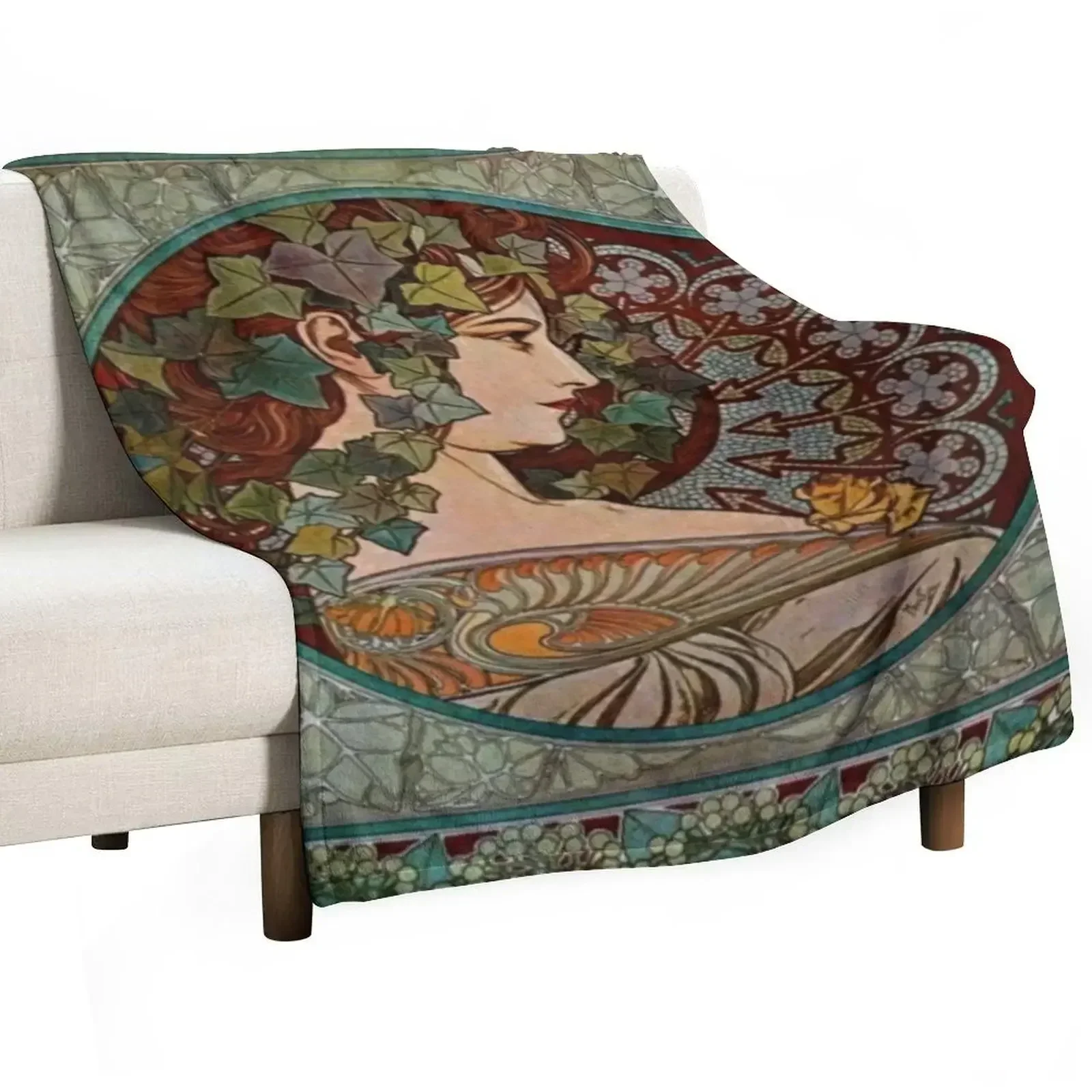 

Alphonse mucha - lvy, 1860 - 1939 Throw Blanket For Decorative Sofa for babies Soft Big Blankets