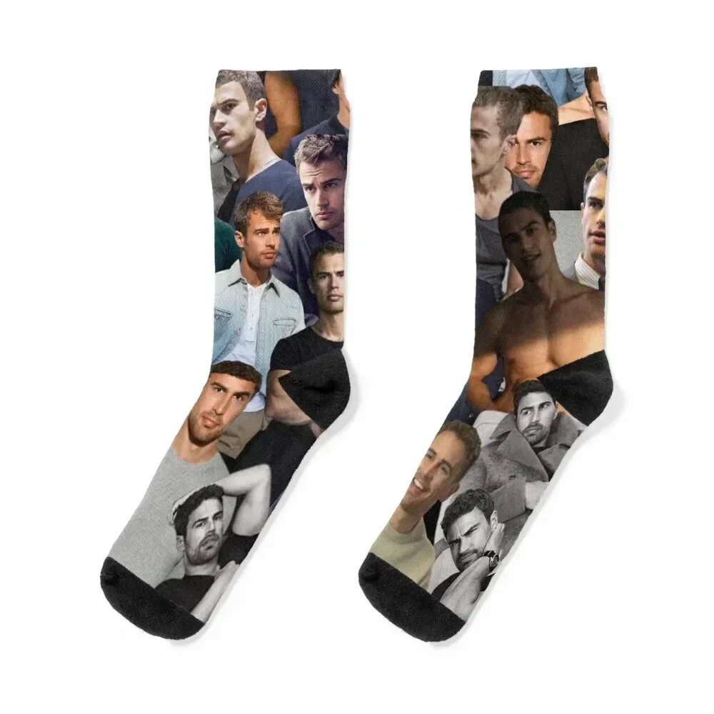 Theo James photo collage Socks sport New year's cartoon with print Socks For Women Men's