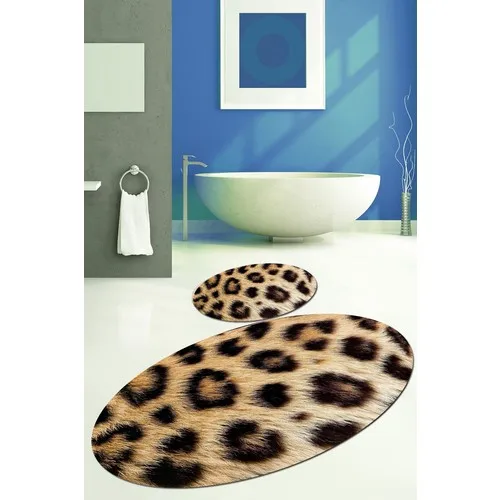 Else Kadser Yellow Leopard Oval Bath Mat Set Toilet Seat Suit