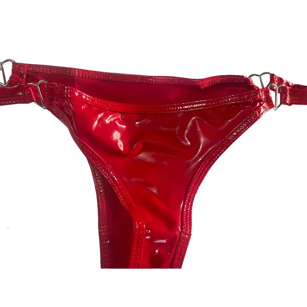 Sexy Exotic Women\'s PVC Leather Thongs G-String Panties Lingerie Black Red Rings  Knickers Briefs Thong Underwear Underpants