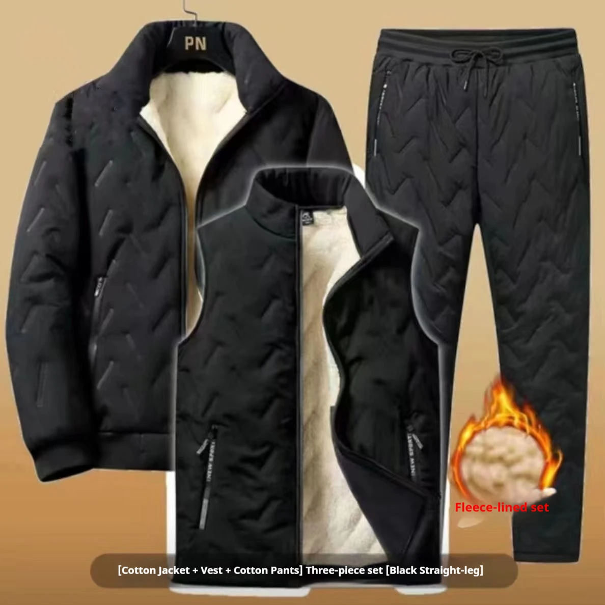 

Mens Winter 3 Piece Lamb Fleece Set Thick Wool Jacket Pants Middle Aged Elderly Dad Clothes Warm Tracksuit Man tracksuit