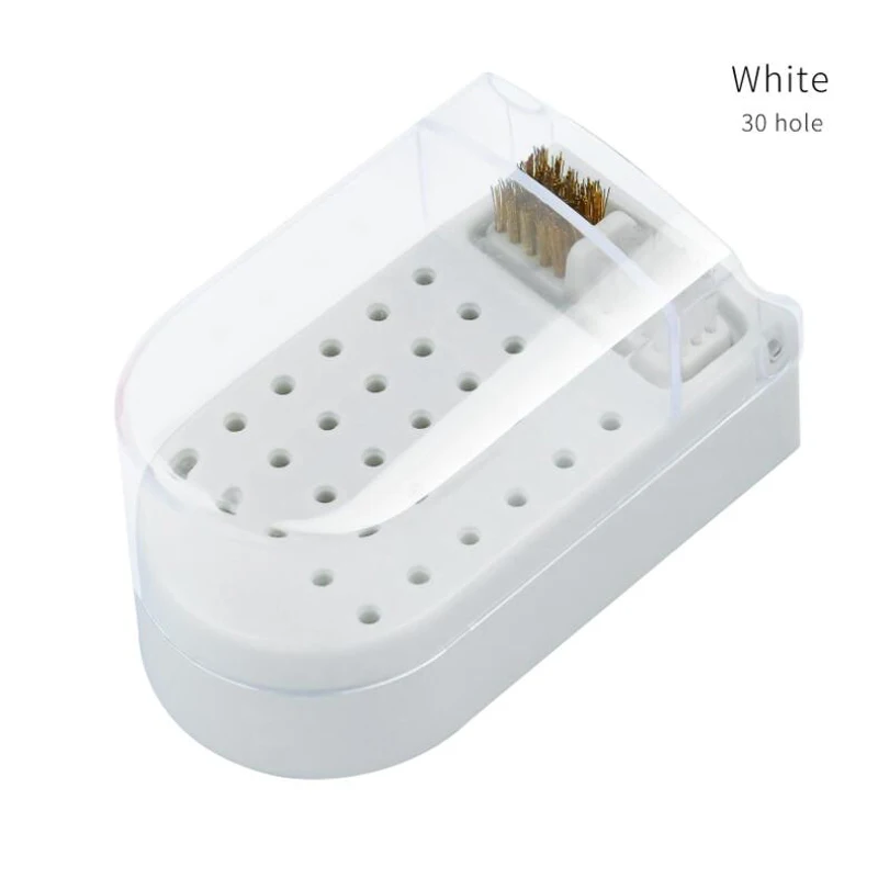 30 Hole Nail Polishing Head Storage Box Nail Tools Display Rack Nail Tools Accessories Showing Shelf Box with Cleaning Brush