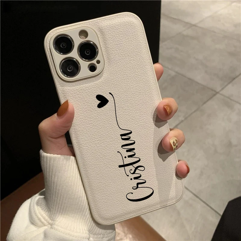 Custom PU Leather iPhone 11 Case Girls Casual Funda for iPhone XR 12 13 Mini 14 Plus 15 Pro Max Personalized Name Phone Case