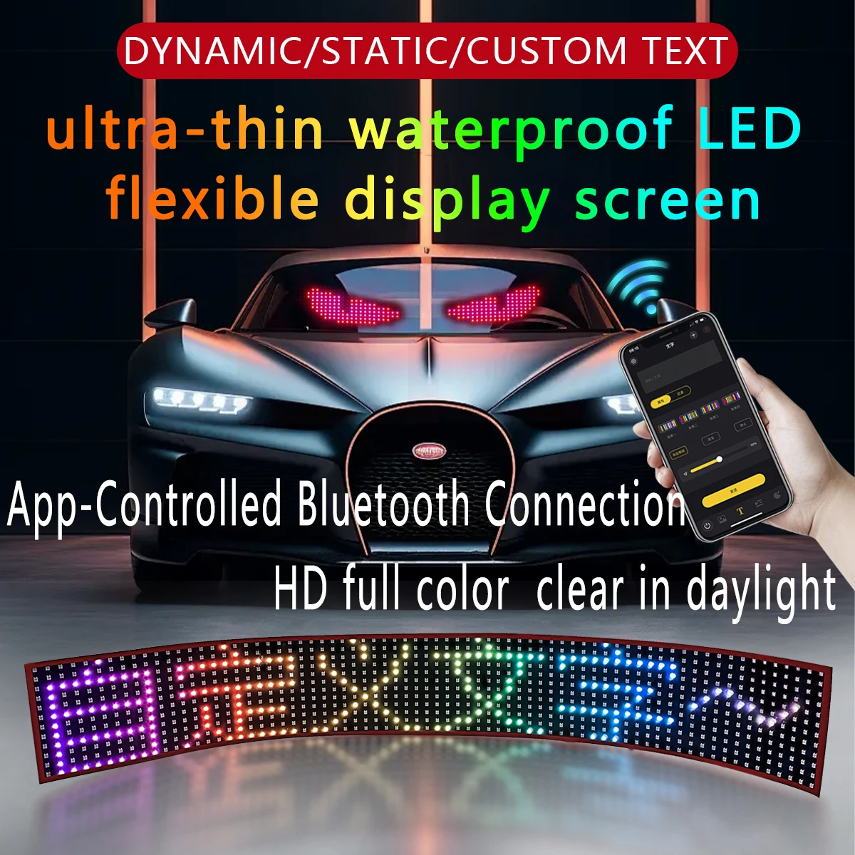 Large APP Truck Car Devil Eye LED Pixel Panel Light Remote Control Soft Foldable Lighting Scrolling For Board Windshield 12V 24V