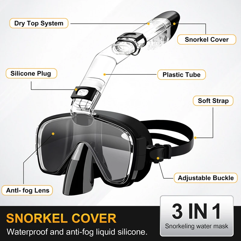 Snorkel Foldable Diving Cover With Dry Top System And Camera Mount,Professional Snorkeling Gear For Kids