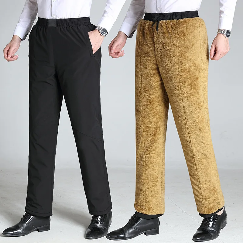 

Middle-aged and Elderly Men's Pants High Waist Fleece Lined Thickened Dad's Winter Warm Cotton Pants Winter Casual Pants