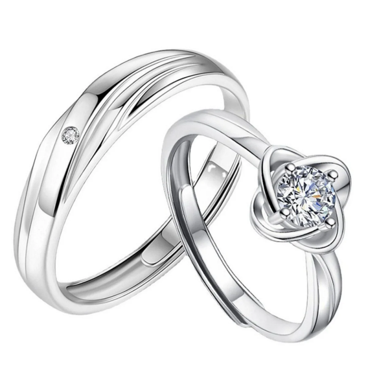 2 Teile/satz Exquisite Micro Intarsien Zirkon Blume Paar Ringe Für Frauen Männer Luxus Einfache Geometrische Strukturierte Finger Ring Schmuck