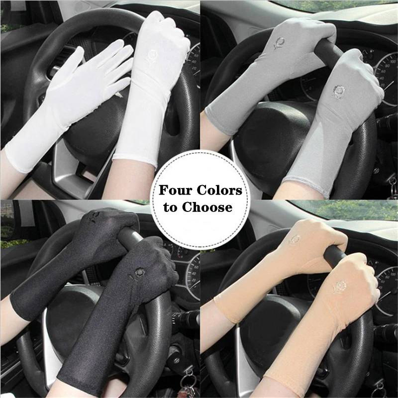 Mid-long Sunscreen Gloves for Women Summer Spring Lady Stretch Anti UV Slip Resistant Driving Gloves Breathable Thin Gloves