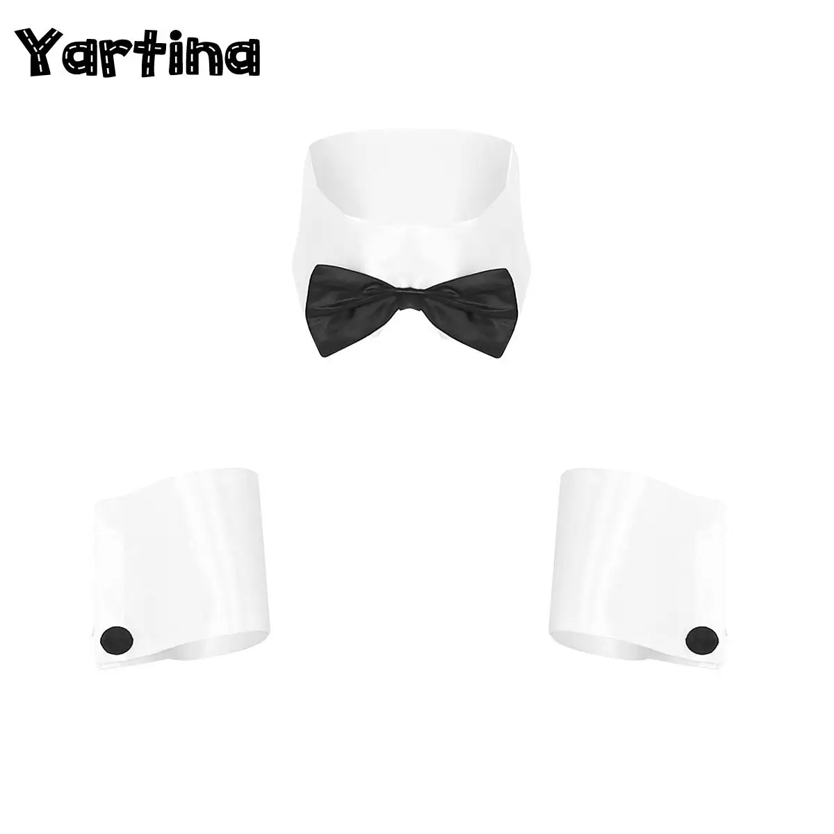 

3Pcs Mens Adults Dancer Costume Accessories Waiter Tuxedo Cosplay Outfit Collar Bow Tie Cuffs Set for Halloween Single Parties