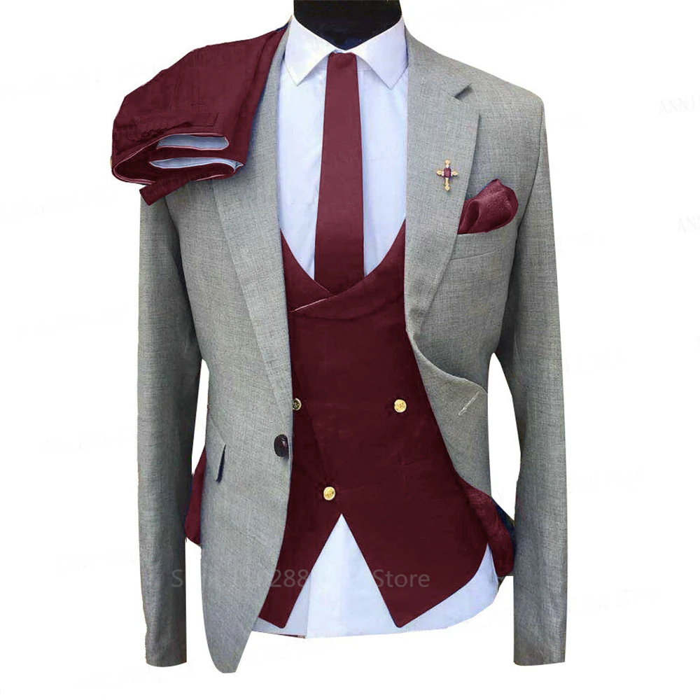 2024 Men 3 Pieces Suits For Men Custom Made Groom Groomsmen Tuxedos Wedding Men Suit Terno Masculino(Jacket+Pant+Vest)