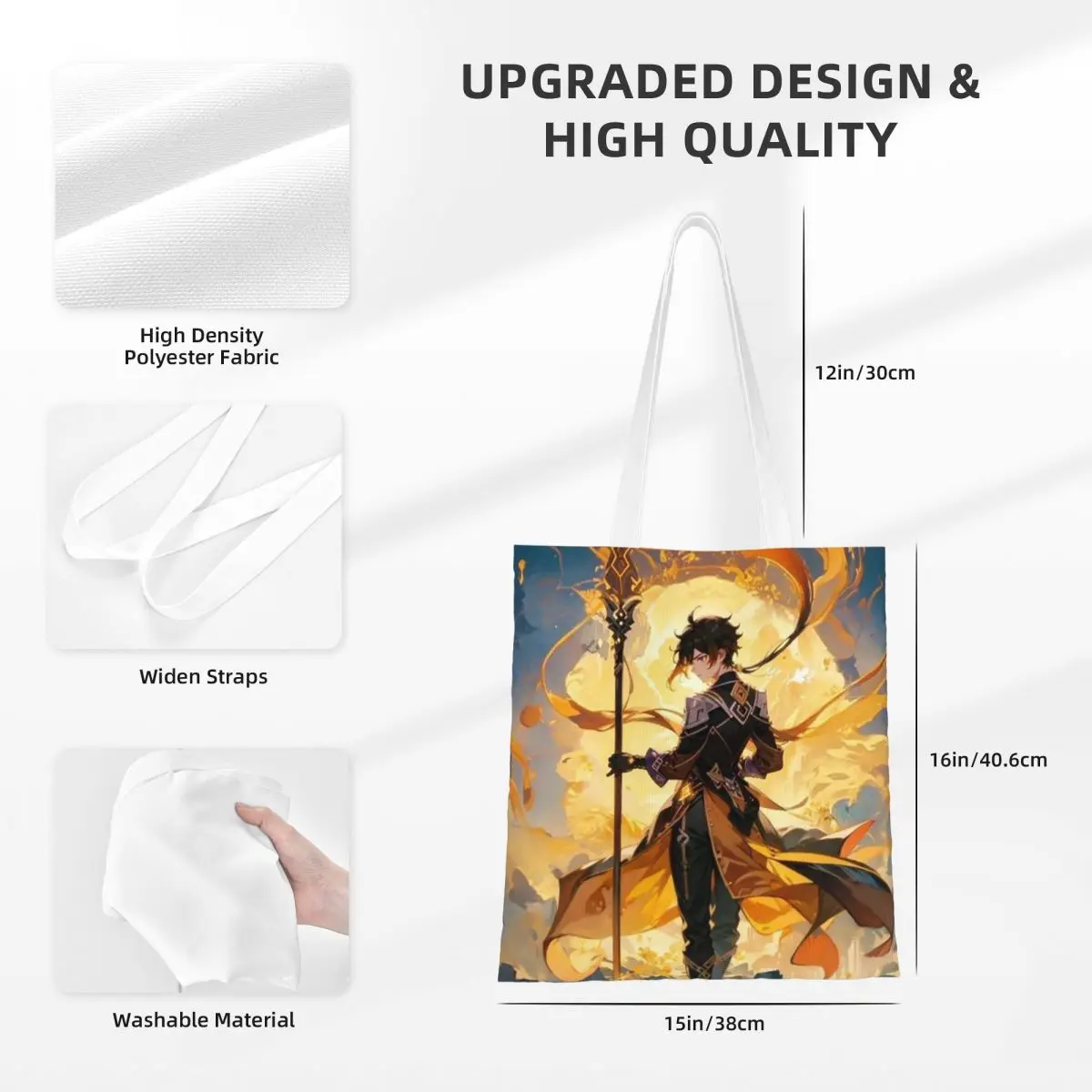 Zhongli Genshin Impact Anime Game Shopping Bags Ladies Canvas The Tote Bag Folding Ladies Shoulder Tote Travel Handbag