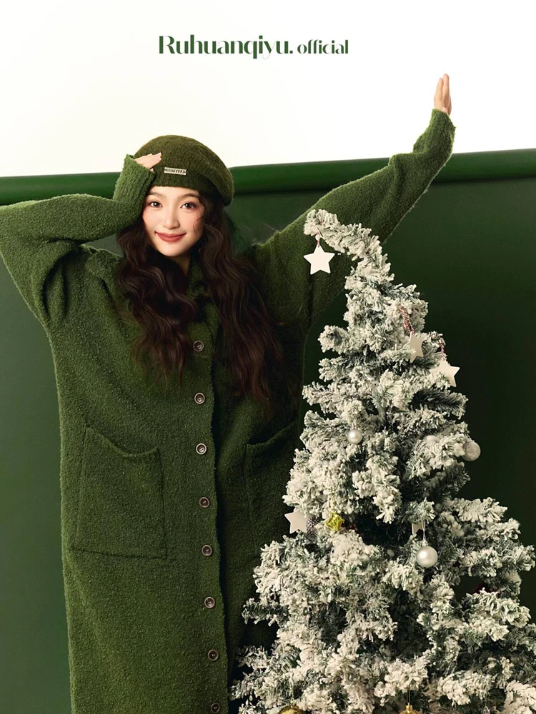 

Новинка! Женский свитер в корейском стиле, длинный, зеленый, в стиле «ленивый шик», модель 2026 года, создающий атмосферу праздника.