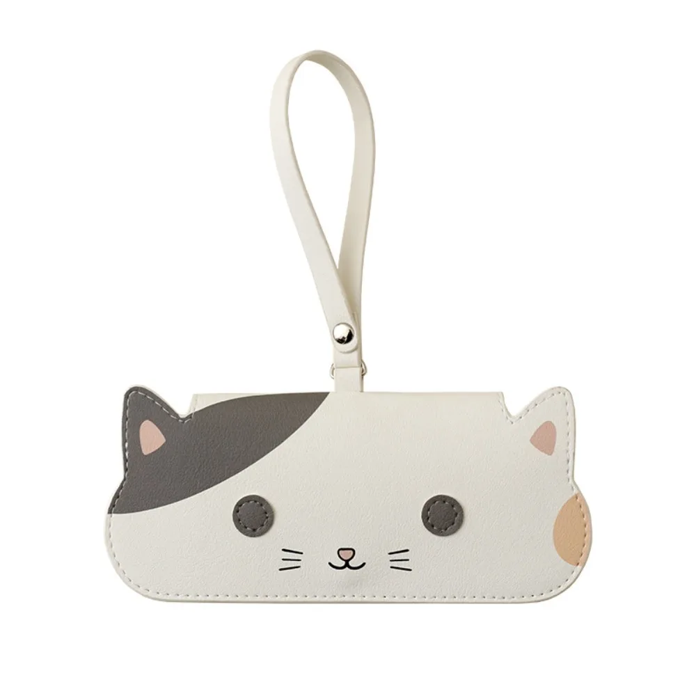 Portable Cartoon Cat Hanging Glasses Bag Shockproof Scratch-resistant Sunglasses Pouch PU Leather Eyewear Protective Case